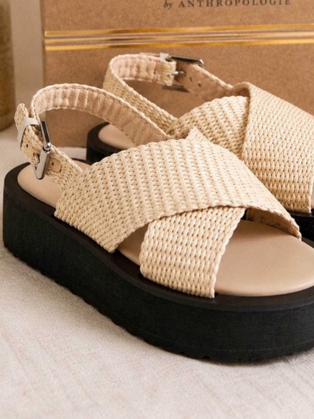 Anthropologie Maeve Chrissy Raffia Platform Sandals NWT Sold Out EU40 / US 9.5